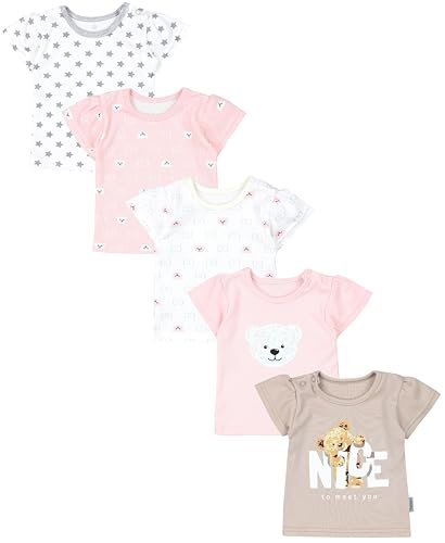 TupTam Baby Mädchen Kurzarm T-Shirt Gemustert Bunt 5er Set, Farbe: Bärchen Rosa Weiß Sterne Grau Nice Teddy Beige, Größe: 92 von TupTam