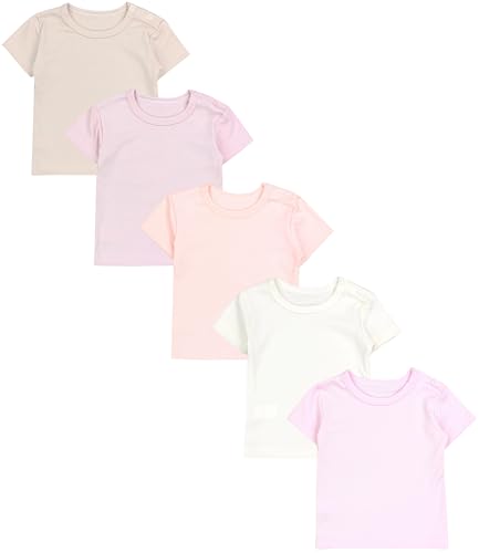 TupTam Baby Mädchen Kurzarm T-Shirt Gemustert Bunt 5er Set, Farbe: Rosa Apricot Puderrosa Beige Ecru, Größe: 110 von TupTam