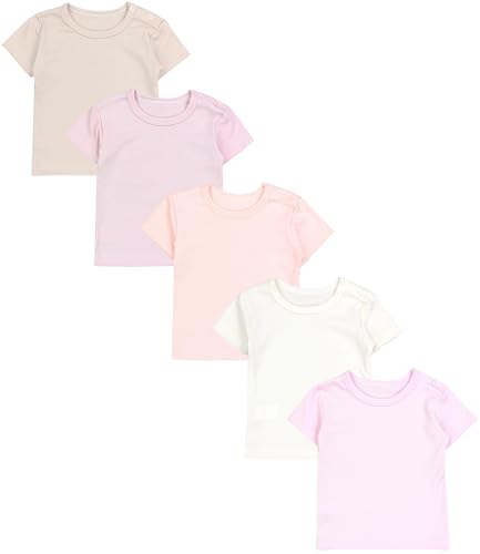 TupTam Baby Mädchen Kurzarm T-Shirt Gemustert Bunt 5er Set, Farbe: Rosa Apricot Puderrosa Beige Ecru, Größe: 56 von TupTam