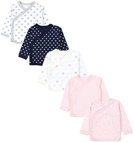 TupTam Baby Mädchen Langarm Wickelshirt Baumwolle 5er Set, Farbe: Bärchen Rosa Weiß Herzen Dunkelblau Sterne Grau Apricot, Größe: 50 von TupTam