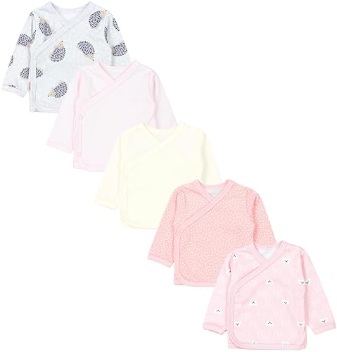 TupTam Baby Mädchen Langarm Wickelshirt Baumwolle 5er Set, Farbe: Tupfen Apricot Hellrosa Ecru Igel Grau Bärchen Rosa, Größe: 50 von TupTam