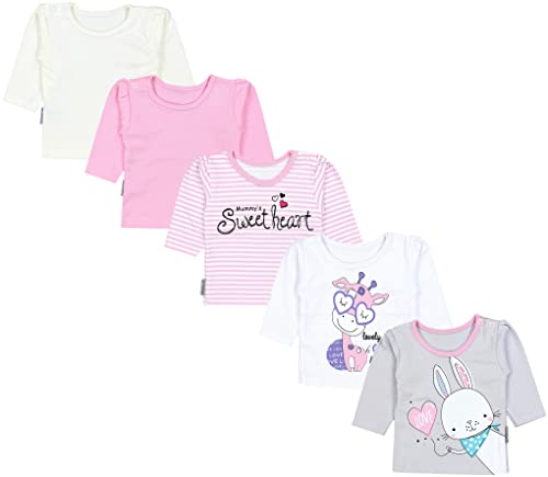 TupTam Baby Mädchen Langarmshirt Gestreift 5er Set, Farbe: Streifen Giraffe Kaninchen Rosa Weiß Grau, Größe: 86 von TupTam