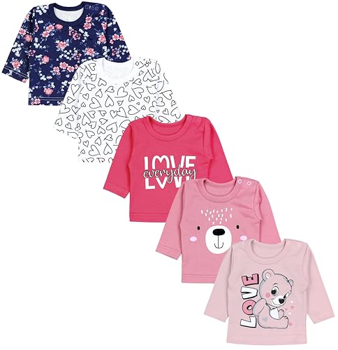 TupTam Baby Mädchen Langarmshirt Sterne 5er Pack, Farbe: Blümchen Bärchen Rosa Pink Love Puderrosa Herzen Weiß Love Everyday, Größe: 62 von TupTam