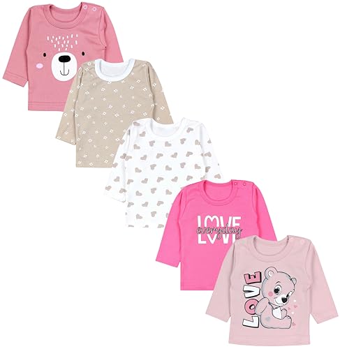 TupTam Baby Mädchen Langarmshirt Sterne 5er Pack, Farbe: Blümchen Beige Herzen Rosa Puderrosa Pink, Größe: 98 von TupTam