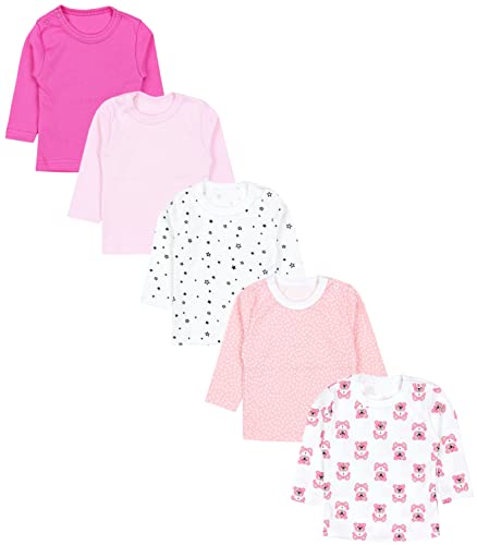 TupTam Baby Mädchen Langarmshirt Sterne 5er Pack, Farbe: Tupfen Aprikose Rosa Sterne Weiß Bärchen, Größe: 68 von TupTam