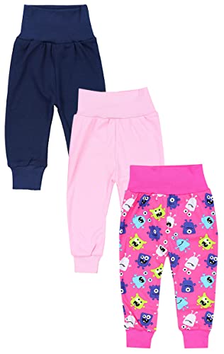 TupTam Baby Mädchen Lange Pumphose 3er Pack, Farbe: Monster Rosa Blau Dunkelblau, Größe: 56 von TupTam