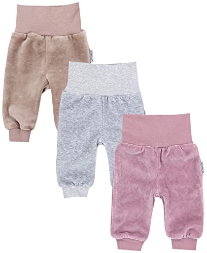 TupTam Baby Mädchen Nicki Hose Jogginghose 3er Pack, Farbe: Melange Grau/Beige/Rosa, Größe: 56 von TupTam