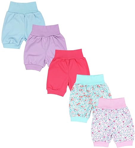 TupTam Baby Mädchen Pumphose Sommershorts 5er Set, Farbe: Himbeere Lila Eisberg Gänseblümchen Wiese, Größe: 74/80 von TupTam