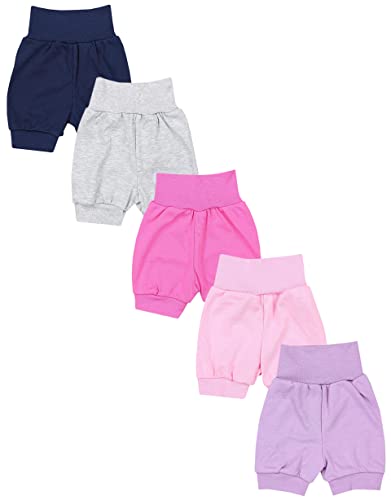 TupTam Baby Mädchen Pumphose Sommershorts 5er Set, Farbe: Lila Rosa Pink Dunkelblau Grau meliert, Größe: 62/68 von TupTam