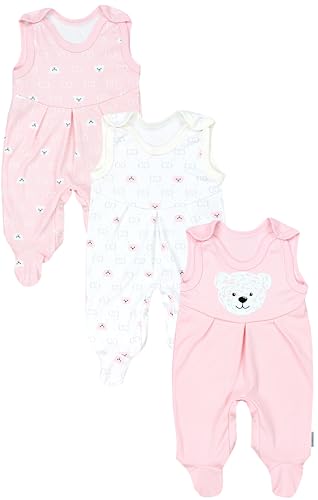 TupTam Baby Mädchen Strampler mit Fuß 3er Pack, Farbe: Bärchen Rosa Weiß Apricot, Größe: 50 von TupTam