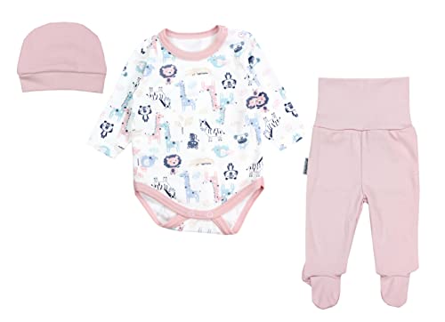 TupTam Baby Mädchen Jungen Bekleidungsset Langarmbody Hose Mütze mit Aufdruck Spruch 3 teilig, Farbe: Safari Rosa, Größe: 68 von TupTam