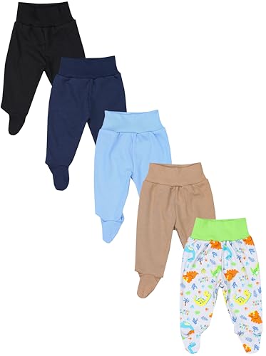 TupTam Baby Unisex Hose mit Fuß Bunte 5er Pack, Farbe: Dino Park Grün Beige Blau Schwarz Dunkelblau, Größe: 68 von TupTam