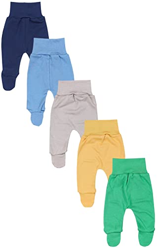 TupTam Baby Unisex Hose mit Fuß Bunte 5er Pack, Farbe: Dunkelblau Blau Senfgelb Beige Grün, Größe: 68 von TupTam