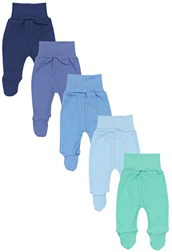 TupTam Baby Unisex Hose mit Fuß Bunte 5er Pack, Farbe: Dunkelblau Jeans Blau Mintgrün, Größe: 86 von TupTam