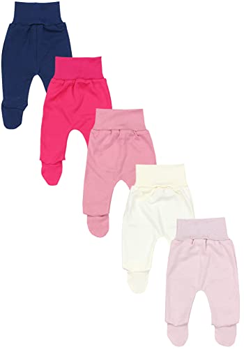 TupTam Baby Unisex Hose mit Fuß Bunte 5er Pack, Farbe: Dunkelblau Pink Rosa Puderrosa Ecru, Größe: 62 von TupTam