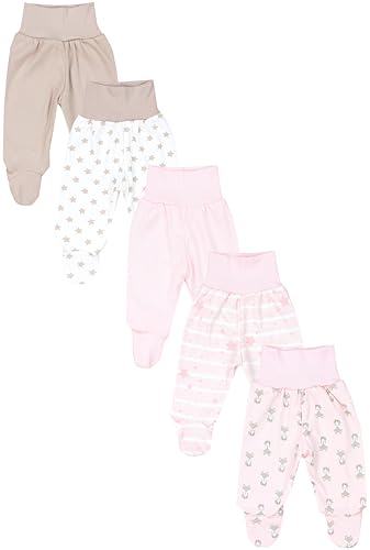 TupTam Baby Unisex Hose mit Fuß Bunte 5er Pack, Farbe: Fuchs Rosa Streifen Sterne Weiß Beige, Größe: 50 von TupTam