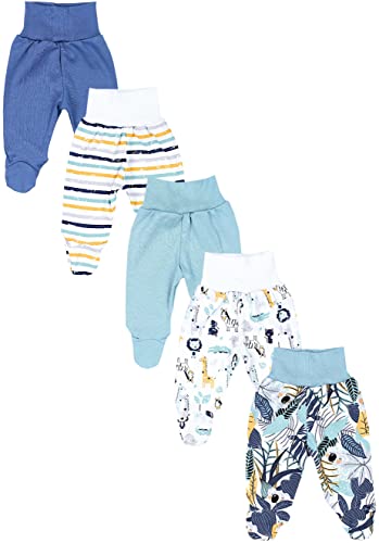 TupTam Baby Unisex Hose mit Fuß Bunte 5er Pack, Farbe: Koala Safari Streifen Mintgrün Orange Blau, Größe: 56 von TupTam