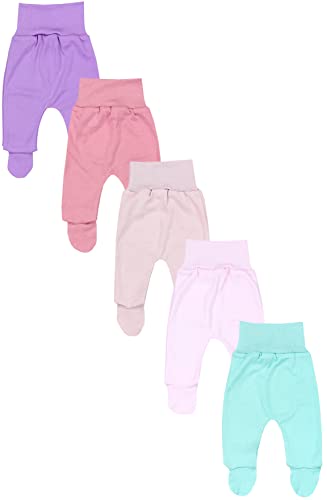 TupTam Baby Unisex Hose mit Fuß Bunte 5er Pack, Farbe: Lila Rosa Puderrosa Altrosa Mintgrün, Größe: 50 von TupTam