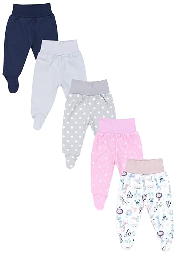 TupTam Baby Unisex Hose mit Fuß Bunte 5er Pack, Farbe: Safari Sterne Rosa Grau Dunkelblau Hellgrau, Größe: 80 von TupTam