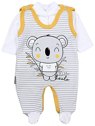 TupTam Baby Mädchen Jungen Strampler mit Langarmshirt Aufdruck Spruch 2 teilig, Farbe: Koala Streifen Grau/Gelb, Größe: 50 von TupTam