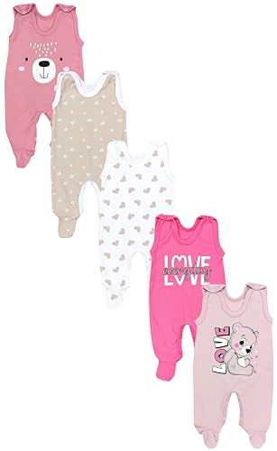 TupTam Baby Unisex Strampler mit Aufdruck Spruch 5er Pack, Farbe: Blümchen Beige Herzen Rosa Puderrosa Pink, Größe: 50 von TupTam