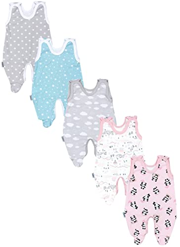 TupTam Baby Unisex Strampler mit Aufdruck Spruch 5er Pack, Farbe: Panda Rosa Sterne Wolken Grau Mint Stadt Weiß, Größe: 56 von TupTam