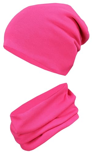 TupTam Kinder Mütze/Beanie und Schlauch Schal Set aus Jersey und Rippstoff, Farbe: Amarant, Größe: 52-56 von TupTam