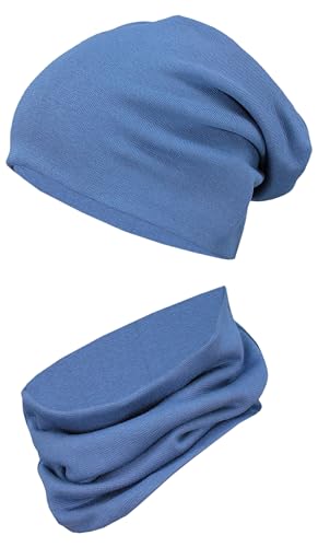 TupTam Kinder Mütze/Beanie und Schlauch Schal Set aus Jersey und Rippstoff, Farbe: Indigo Dunkelblau, Größe: 44-52 von TupTam