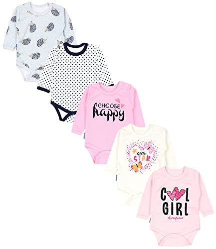 TupTam Mädchen Baby Body Langarm Unifarben 5er Pack, Farbe: Cool Girl Aprikose/Choose Happy Rosa/Herz Little Star Ecru, Größe: 80 von TupTam