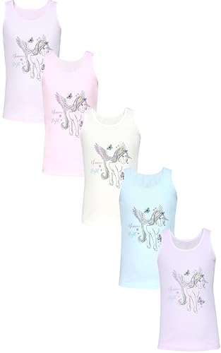 TupTam Mädchen Baumwolle Unterhemd 5er Pack Tank Top Ärmellos Kinder, Farbe: Einhorn Rosa Lila Blau Ecru Unicorn, Größe: 122-128 von TupTam