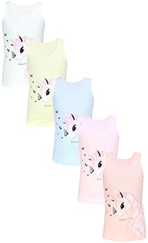 TupTam Mädchen Baumwolle Unterhemd 5er Pack Tank Top Ärmellos Kinder, Farbe: Einhorn Schmetterlinge Rosa Grau Gelb, Größe: 122-128 von TupTam