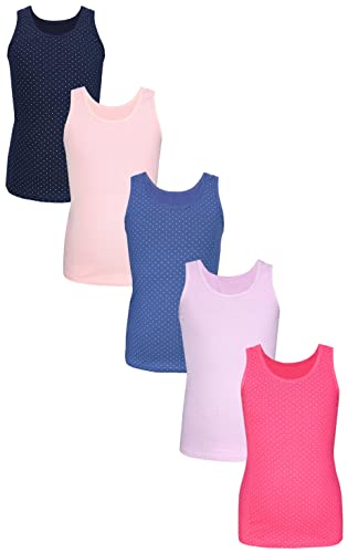 TupTam Mädchen Baumwolle Unterhemd 5er Pack Tank Top Ärmellos Kinder, Farbe: Punkte Rosa Blau Lila, Größe: 122-128 von TupTam