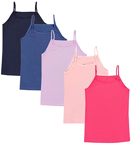 TupTam Mädchen Unterhemd Spaghettiträger Top 5er Pack, Farbe: Punkte Rosa Blau Lila, Größe: 122-128 von TupTam