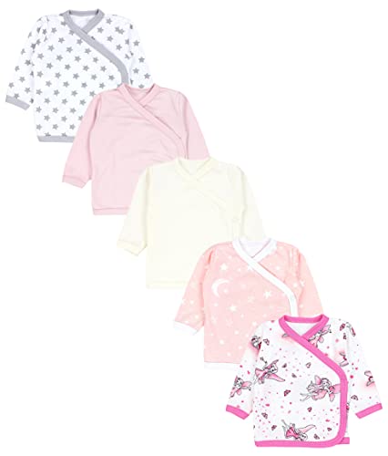 TupTam Baby Langarm Wickelshirt 5er Set aus Oeko-TEX zertifizierten Stoffen Unisex, Farbe: Fee Rosa Sterne Grau Ecru Puderrosa, Größe: 68 von TupTam