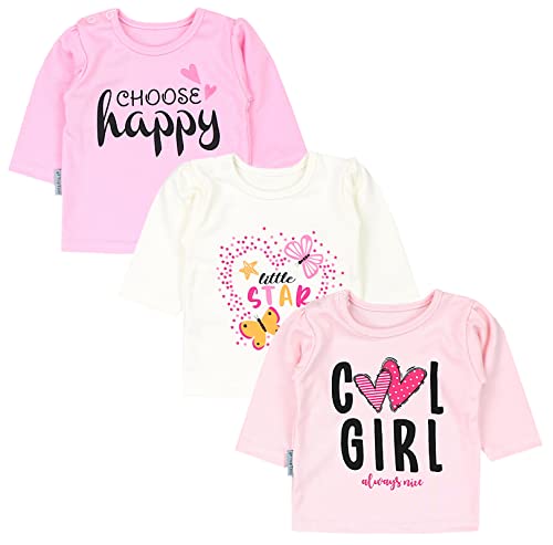 TupTam Unisex Baby Langarmshirt mit Spruch Aufdruck 3er Set, Farbe: Cool Girl Aprikose/Choose Happy Rosa/Herz Little Star Ecru, Größe: 80 von TupTam