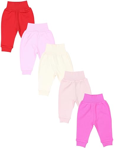 TupTam Unisex Baby Pumphose 5er Pack aus Oeko-Tex zertifizierten Materialien Langhose Unisex, Farbe: Mädchen Rot Pink Rosa Beige, Größe: 80 von TupTam