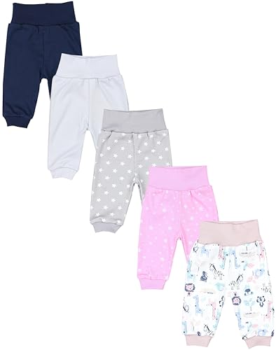 TupTam Unisex Baby Pumphose 5er Pack aus Oeko-Tex zertifizierten Materialien Langhose Unisex, Farbe: Safari Sterne Rosa Grau Dunkelblau Hellgrau, Größe: 56 von TupTam