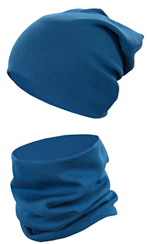 TupTam Kinder Mütze/Beanie und Schlauch Schal Set aus Jersey und Rippstoff, Farbe: Jeans, Größe: 56-62 von TupTam