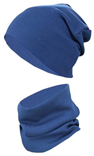 TupTam Kinder Mütze/Beanie und Schlauch Schal Set aus Jersey und Rippstoff, Farbe: Marineblau, Größe: 44-52 von TupTam
