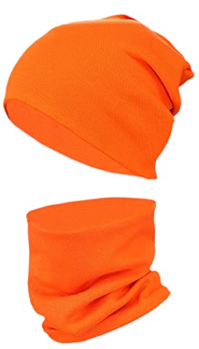 TupTam Kinder Mütze/Beanie und Schlauch Schal Set aus Jersey und Rippstoff, Farbe: Orange, Größe: 52-56 von TupTam