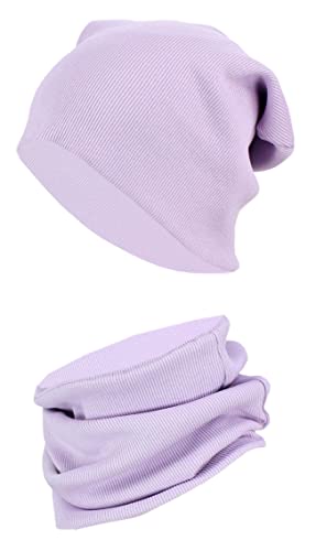 TupTam Kinder Mütze/Beanie und Schlauch Schal Set aus Jersey und Rippstoff, Farbe: Rippstoff Lila, Größe: 56-62 von TupTam