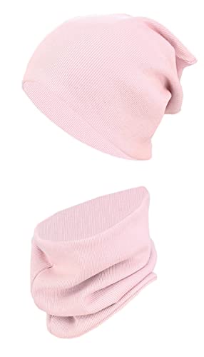 TupTam Kinder Mütze/Beanie und Schlauch Schal Set aus Jersey und Rippstoff, Farbe: Rippstoff Puderrosa, Größe: 44-52 von TupTam