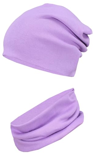 TupTam Kinder Mütze/Beanie und Schlauch Schal Set aus Jersey und Rippstoff, Farbe: Violett, Größe: 44-52 von TupTam