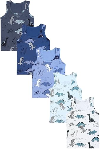 TupTam Unterhemden Jungen – 5er Pack Ärmellose Kinder Unterhemden, Baumwolle, Bequem & Atmungsaktiv, Farbe: 5er Pack Dino Blau Beige Grau, Größe: 92-98 TupTam Unterhemden Jungen – 5er Pack Ärmellose Kinder Unterhemden, Baumwolle, Bequem & Atmungsaktiv, Farbe: 5er Pack Dino Blau Beige Grau, Größe: 92-98 von TupTam