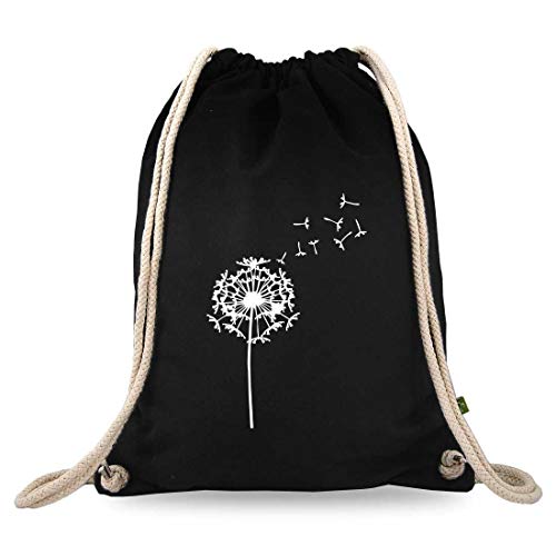 Turnbeutelliebe® Turnbeutel mit Motiv - Pusteblume - Baumwolle schwarz - Sportbeutel - Rucksack - Stoffbeutel - Gym Bag - ca. 12 Liter - 37 x 46 cm von Turnbeutelliebe