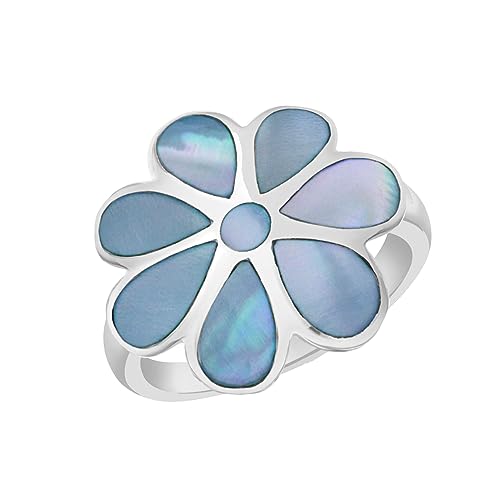 Tuscany Silver Damen Ring Sterling Silber Blume Blau Perlmutt - Größe N von Tuscany Silver