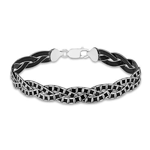 Tuscany Silver Damen Fischgrätkette Armband zwei Farbtönen Sterling Silber Geschnitten 19cm/7.5zoll von Tuscany Silver