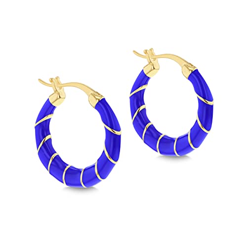 Tuscany Silver Women's Sterling Silver Yellow Gold Plated 20mm Blue Enamel Small Twister Hoop Creole Earrings von Tuscany Silver