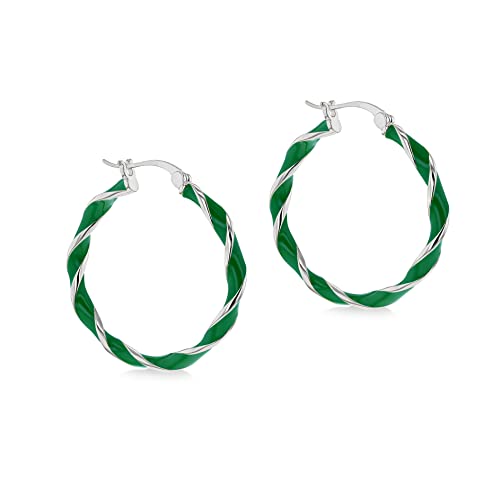 Tuscany Silver Women's Sterling Silver Yellow Gold Plated 31mm Green Enamel Large Twister Hoop Creole Earrings von Tuscany Silver