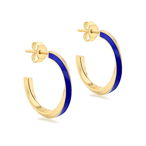 Tuscany Silver Women's Sterling Silver Yellow Gold Plated 3mm x 19mm Blue Enamel Twirl Stud Earrings von Tuscany Silver